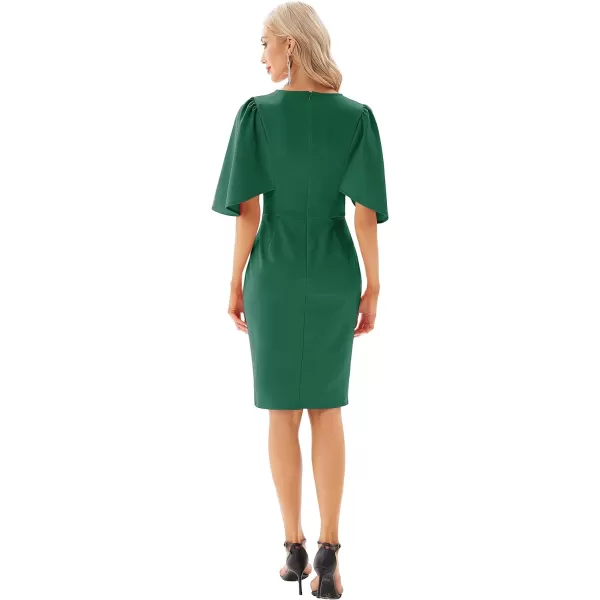 GRACE KARIN Women 34 Ruffle Sleeve Slim Fit Business Pencil DressDark Green