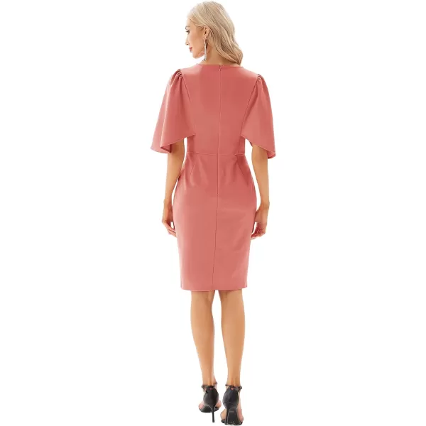 GRACE KARIN Women 34 Ruffle Sleeve Slim Fit Business Pencil DressDark Pink