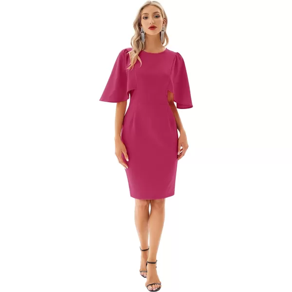 GRACE KARIN Women 34 Ruffle Sleeve Slim Fit Business Pencil DressDark Rose