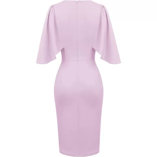 GRACE KARIN Women 34 Ruffle Sleeve Slim Fit Business Pencil DressLight Purple