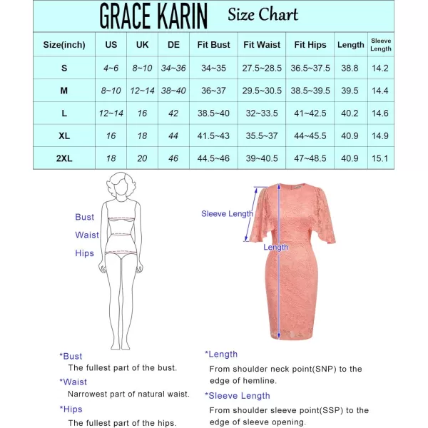 GRACE KARIN Women 34 Ruffle Sleeve Slim Fit Business Pencil DressPinkall Lace