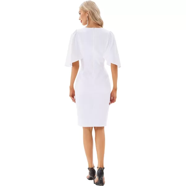 GRACE KARIN Women 34 Ruffle Sleeve Slim Fit Business Pencil DressPlain Whitelined