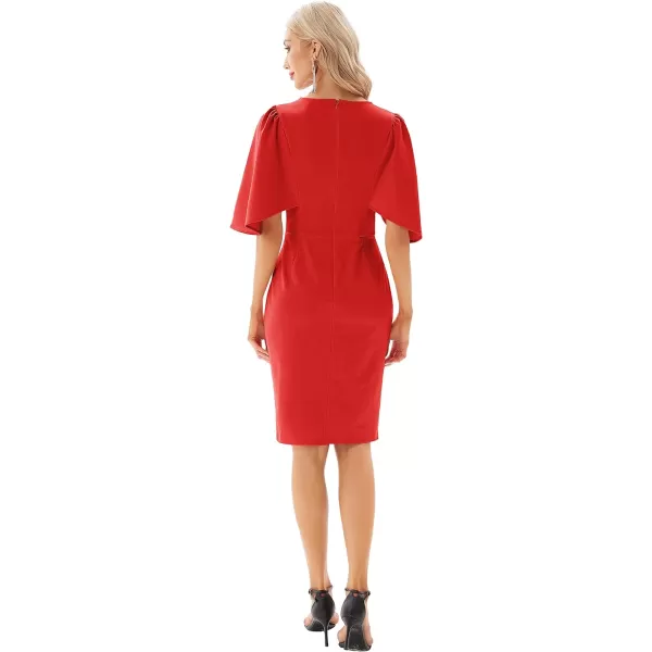 GRACE KARIN Women 34 Ruffle Sleeve Slim Fit Business Pencil DressRed