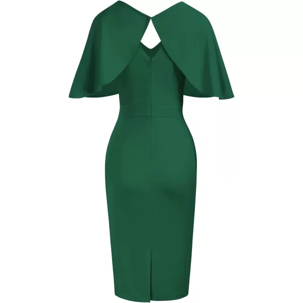 GRACE KARIN Women 34 Ruffle Sleeve Slim Fit Business Pencil DressRuchdark Green