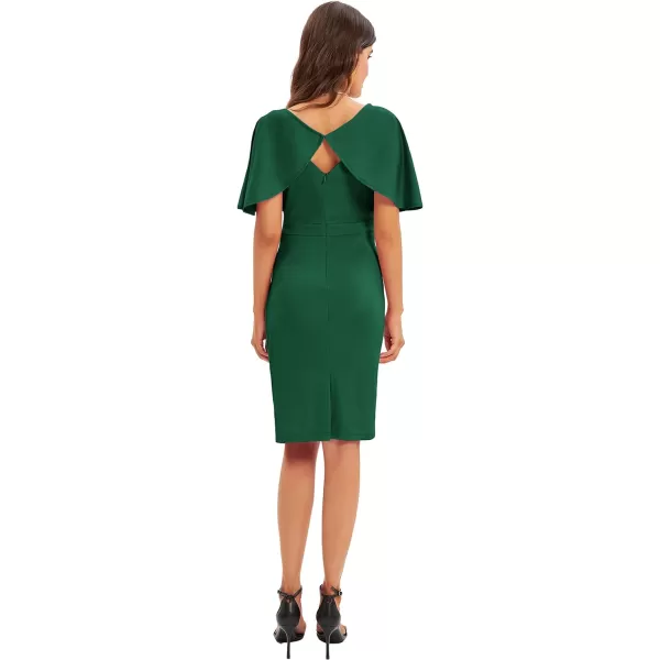 GRACE KARIN Women 34 Ruffle Sleeve Slim Fit Business Pencil DressRuchdark Green