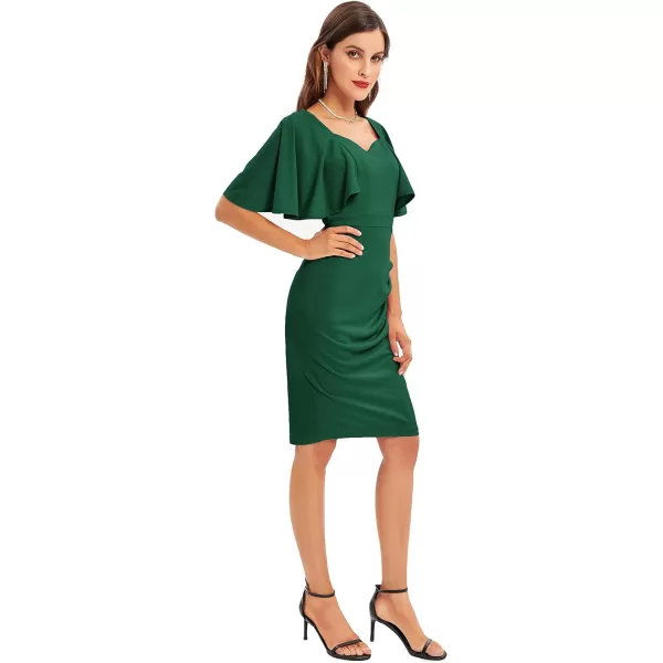 GRACE KARIN Women 34 Ruffle Sleeve Slim Fit Business Pencil DressRuchdark Green