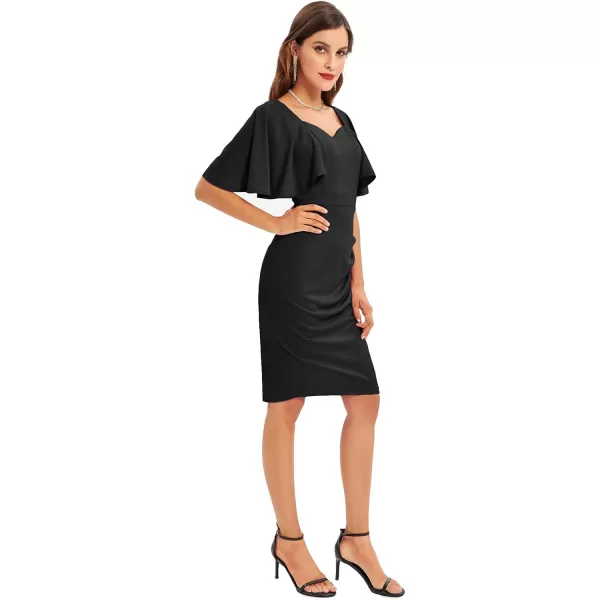 GRACE KARIN Women 34 Ruffle Sleeve Slim Fit Business Pencil DressRuchedblack