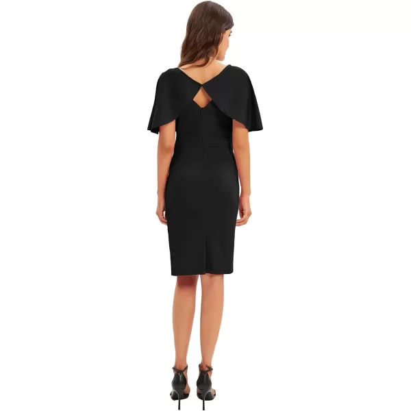 GRACE KARIN Women 34 Ruffle Sleeve Slim Fit Business Pencil DressRuchedblack