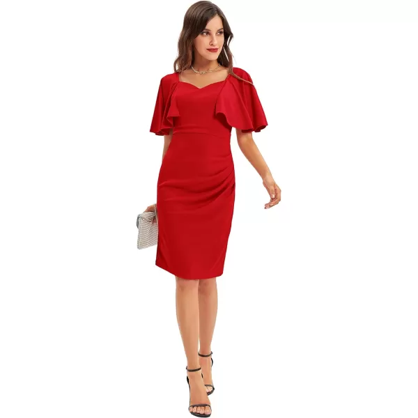 GRACE KARIN Women 34 Ruffle Sleeve Slim Fit Business Pencil DressRuchred