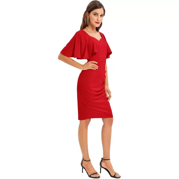 GRACE KARIN Women 34 Ruffle Sleeve Slim Fit Business Pencil DressRuchred