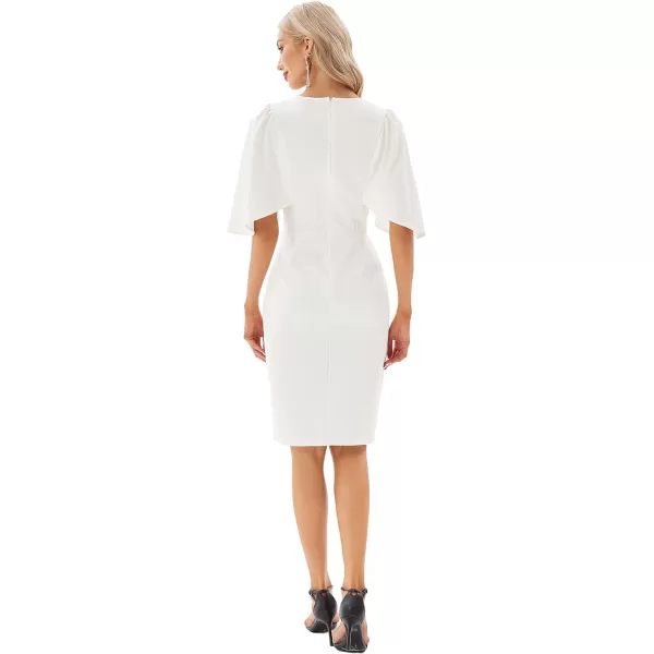 GRACE KARIN Women 34 Ruffle Sleeve Slim Fit Business Pencil DressWhitelined