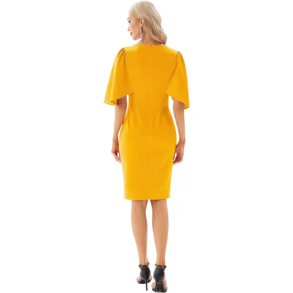 GRACE KARIN Women 34 Ruffle Sleeve Slim Fit Business Pencil DressYellow