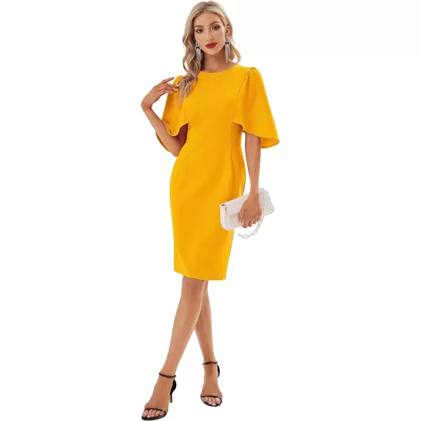 GRACE KARIN Women 34 Ruffle Sleeve Slim Fit Business Pencil DressYellow