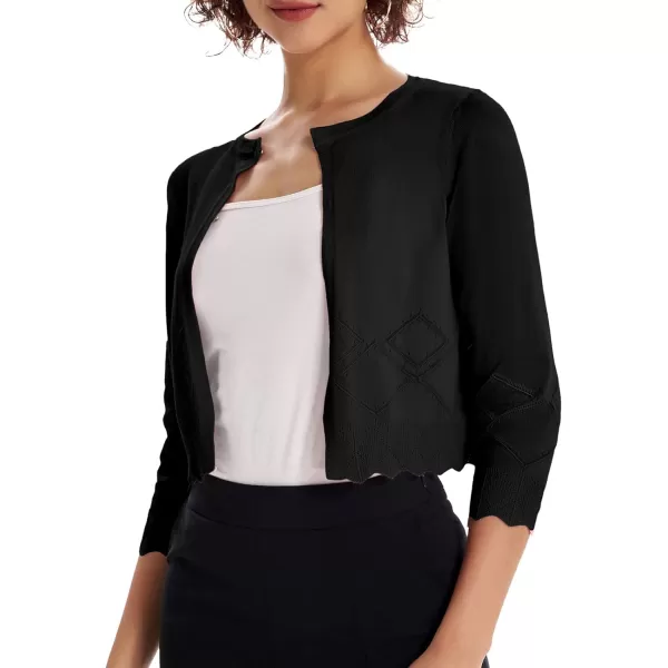 GRACE KARIN Women 34 Sleeve Cropped Cardigan Lightweight Short Bolero Shrugs Fancy ShrugsBlack