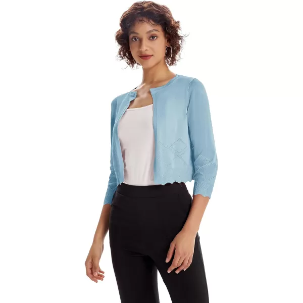 GRACE KARIN Women 34 Sleeve Cropped Cardigan Lightweight Short Bolero Shrugs Fancy ShrugsLight Blue