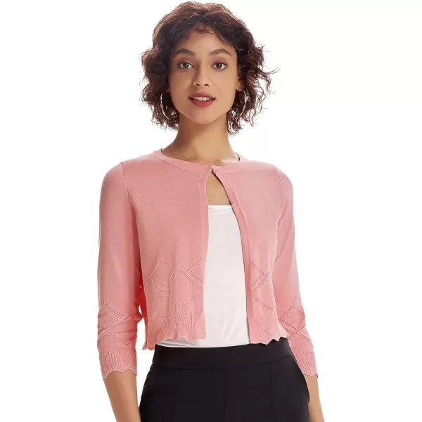 GRACE KARIN Women 34 Sleeve Cropped Cardigan Lightweight Short Bolero Shrugs Fancy ShrugsLight Pink