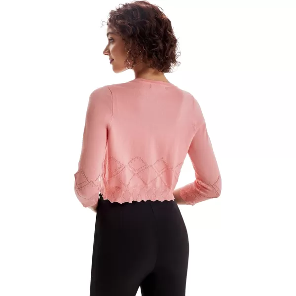 GRACE KARIN Women 34 Sleeve Cropped Cardigan Lightweight Short Bolero Shrugs Fancy ShrugsLight Pink