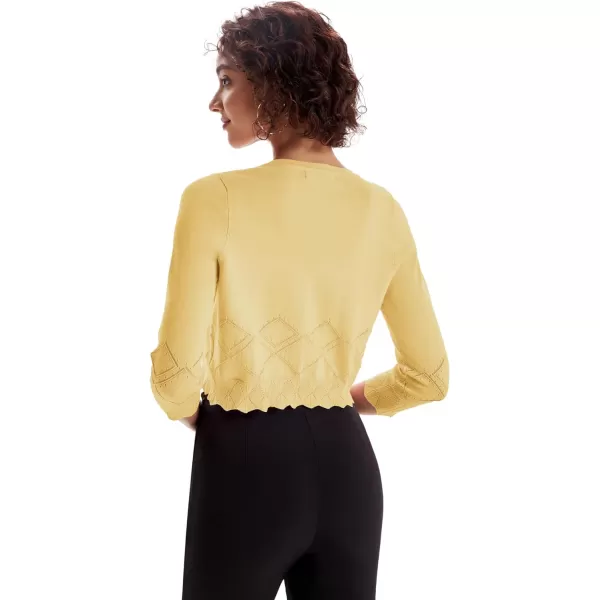 GRACE KARIN Women 34 Sleeve Cropped Cardigan Lightweight Short Bolero Shrugs Fancy ShrugsLight Yellow