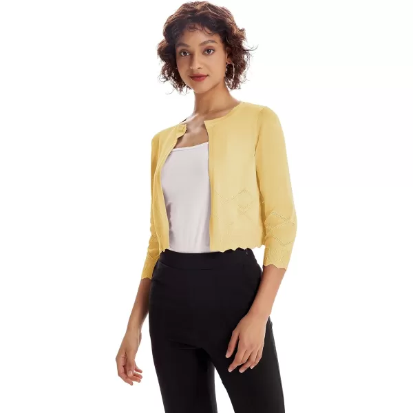 GRACE KARIN Women 34 Sleeve Cropped Cardigan Lightweight Short Bolero Shrugs Fancy ShrugsLight Yellow