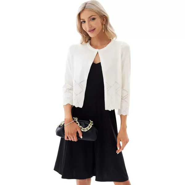 GRACE KARIN Women 34 Sleeve Cropped Cardigan Lightweight Short Bolero Shrugs Fancy ShrugsWhite