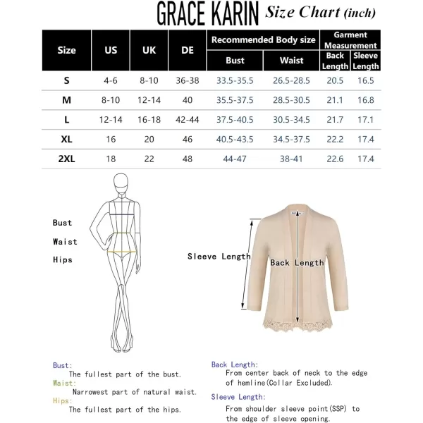 GRACE KARIN Women 34 Sleeve Cropped Cardigan Open Front V Neck Lace Lightweight Bolero Short Shrugs 2024Black