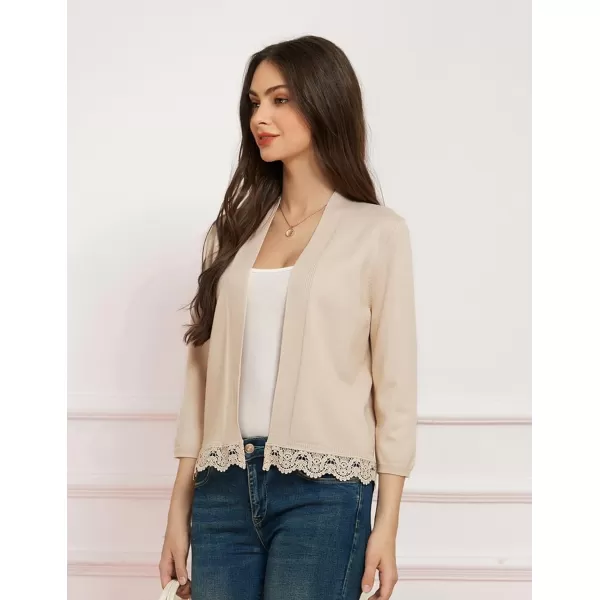 GRACE KARIN Women 34 Sleeve Cropped Cardigan Open Front V Neck Lace Lightweight Bolero Short Shrugs 2024Khaki