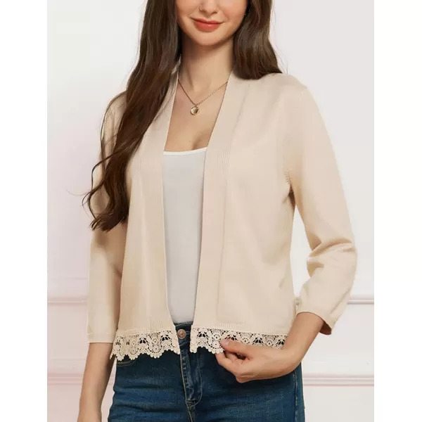 GRACE KARIN Women 34 Sleeve Cropped Cardigan Open Front V Neck Lace Lightweight Bolero Short Shrugs 2024Khaki