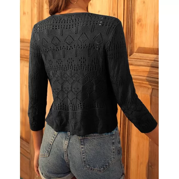 GRACE KARIN Women 34 Sleeve Cropped Shrug Cardigan Tie Front V Neck Crochet Bolero Shrug for Dresses Knit Top 2024 SummerBlack