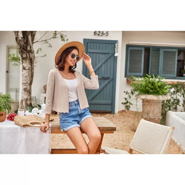 GRACE KARIN Women 34 Sleeve HollowedOut Cropped Cardigan Sweater Open Front Lightweight ShrugsApricot