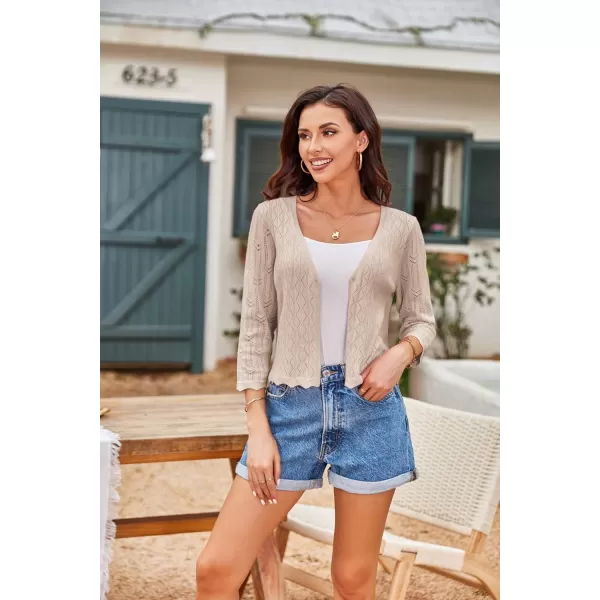 GRACE KARIN Women 34 Sleeve HollowedOut Cropped Cardigan Sweater Open Front Lightweight ShrugsApricot