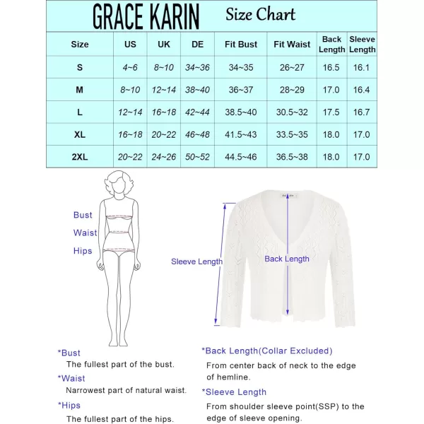 GRACE KARIN Women 34 Sleeve HollowedOut Cropped Cardigan Sweater Open Front Lightweight ShrugsBlack