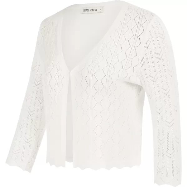 GRACE KARIN Women 34 Sleeve HollowedOut Cropped Cardigan Sweater Open Front Lightweight ShrugsIvory