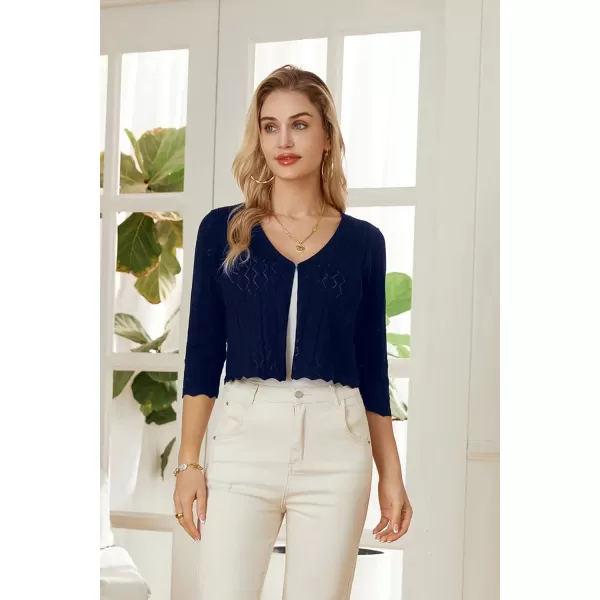 GRACE KARIN Women 34 Sleeve HollowedOut Cropped Cardigan Sweater Open Front Lightweight ShrugsNavy Blue