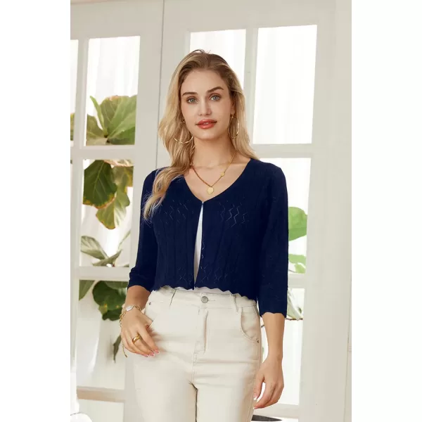 GRACE KARIN Women 34 Sleeve HollowedOut Cropped Cardigan Sweater Open Front Lightweight ShrugsNavy Blue