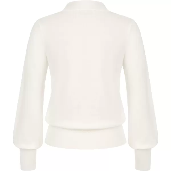 GRACE KARIN Women Bow Knot V Neck Long Sleeve Classic Fit Pullover Sweater Tops Casual Work CocktailCreamywhite