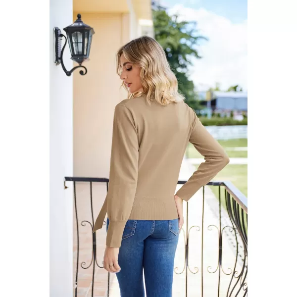 GRACE KARIN Women Bow Knot V Neck Long Sleeve Classic Fit Pullover Sweater Tops Casual Work CocktailDark Apricot