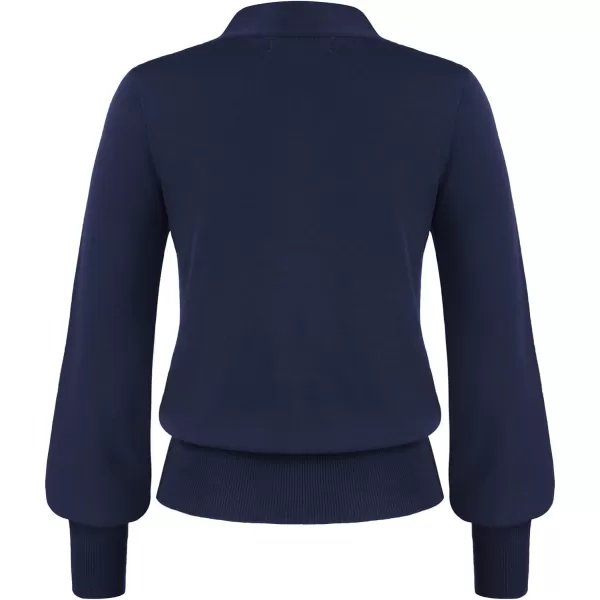 GRACE KARIN Women Bow Knot V Neck Long Sleeve Classic Fit Pullover Sweater Tops Casual Work CocktailDark Blue