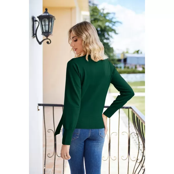 GRACE KARIN Women Bow Knot V Neck Long Sleeve Classic Fit Pullover Sweater Tops Casual Work CocktailDark Green