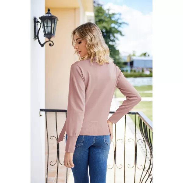 GRACE KARIN Women Bow Knot V Neck Long Sleeve Classic Fit Pullover Sweater Tops Casual Work CocktailPink