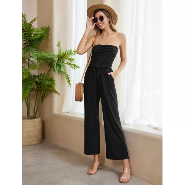 GRACE KARIN Women Casual Square Neck Long Sleeve Wide Leg Jumpsuits with PocketsBlack