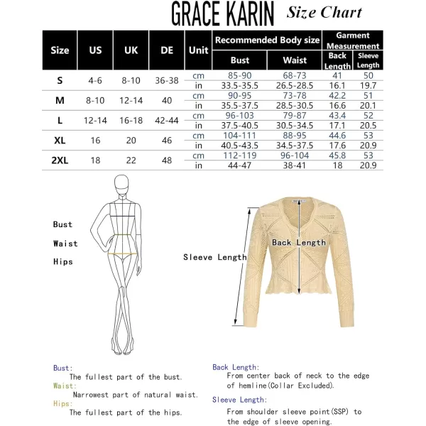 GRACE KARIN Women Crochet Cropped Cardigan Casual Elegant Lightweight Button Sweater Long Sleeve HollowedOut Shrug TopsBeige