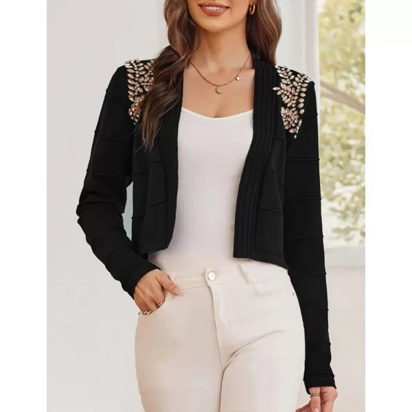 GRACE KARIN Women Cropped Cardigan Long Sleeve Lightweight Bolero Shrugs Elegant Sweater Tops with Rhinestone SXXLBlackrhinestone