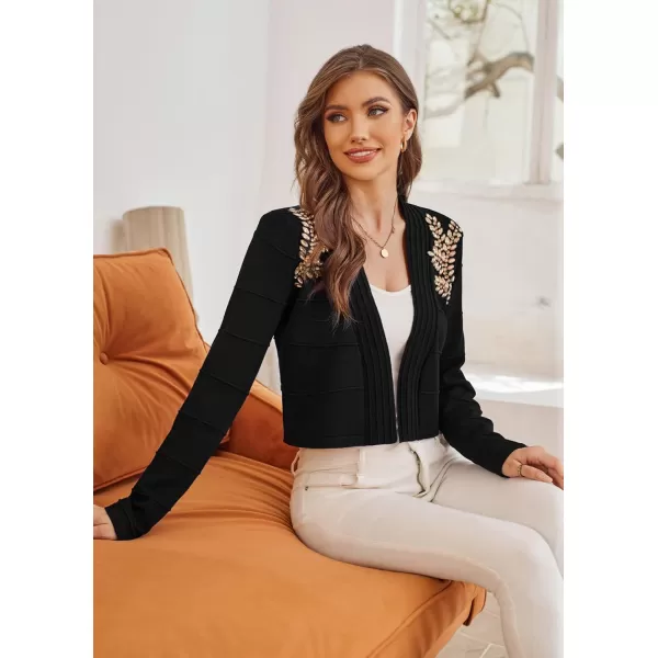 GRACE KARIN Women Cropped Cardigan Long Sleeve Lightweight Bolero Shrugs Elegant Sweater Tops with Rhinestone SXXLBlackrhinestone