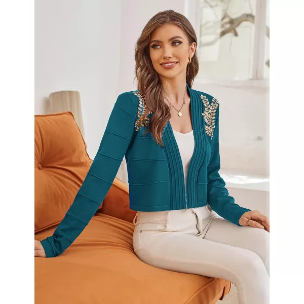 GRACE KARIN Women Cropped Cardigan Long Sleeve Lightweight Bolero Shrugs Elegant Sweater Tops with Rhinestone SXXLBluerhinestone