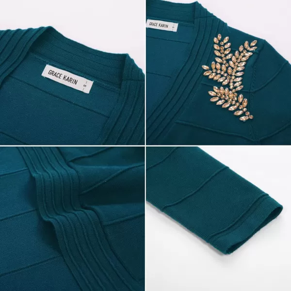 GRACE KARIN Women Cropped Cardigan Long Sleeve Lightweight Bolero Shrugs Elegant Sweater Tops with Rhinestone SXXLBluerhinestone