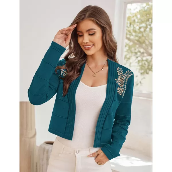 GRACE KARIN Women Cropped Cardigan Long Sleeve Lightweight Bolero Shrugs Elegant Sweater Tops with Rhinestone SXXLBluerhinestone