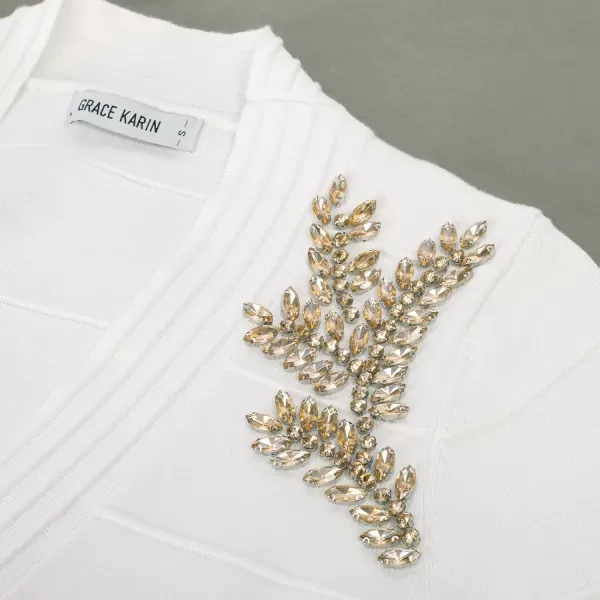 GRACE KARIN Women Cropped Cardigan Long Sleeve Lightweight Bolero Shrugs Elegant Sweater Tops with Rhinestone SXXLIvory Whiterhinestone
