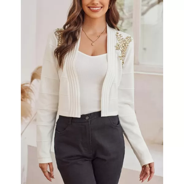 GRACE KARIN Women Cropped Cardigan Long Sleeve Lightweight Bolero Shrugs Elegant Sweater Tops with Rhinestone SXXLIvory Whiterhinestone
