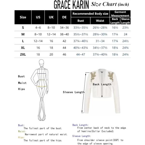 GRACE KARIN Women Cropped Cardigan Long Sleeve Lightweight Bolero Shrugs Elegant Sweater Tops with Rhinestone SXXLIvory Whiterhinestone