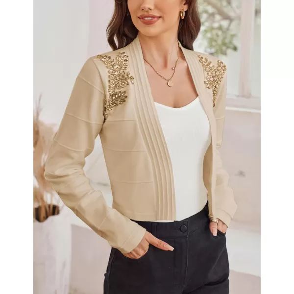 GRACE KARIN Women Cropped Cardigan Long Sleeve Lightweight Bolero Shrugs Elegant Sweater Tops with Rhinestone SXXLKhakirhinestone